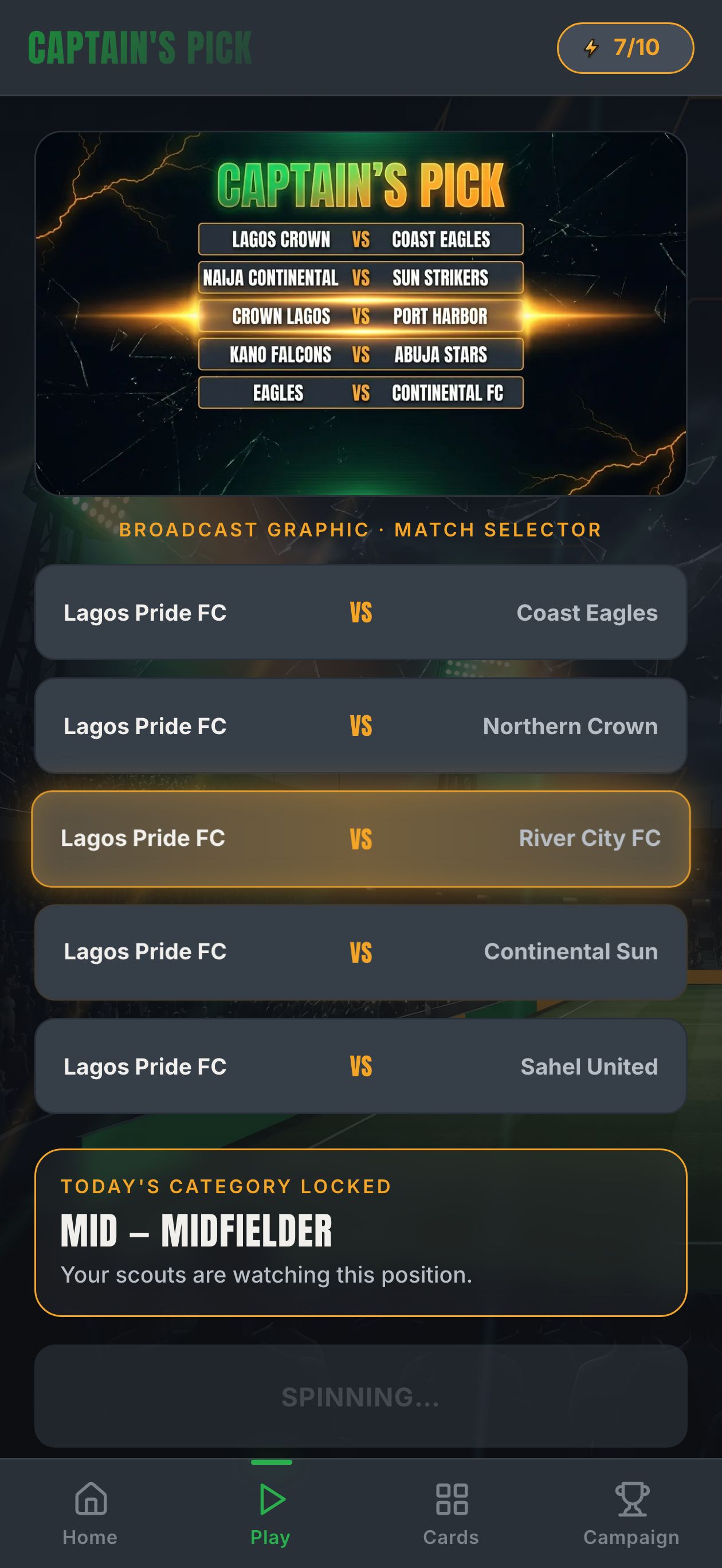 Captain's Pick TV-draw bracket