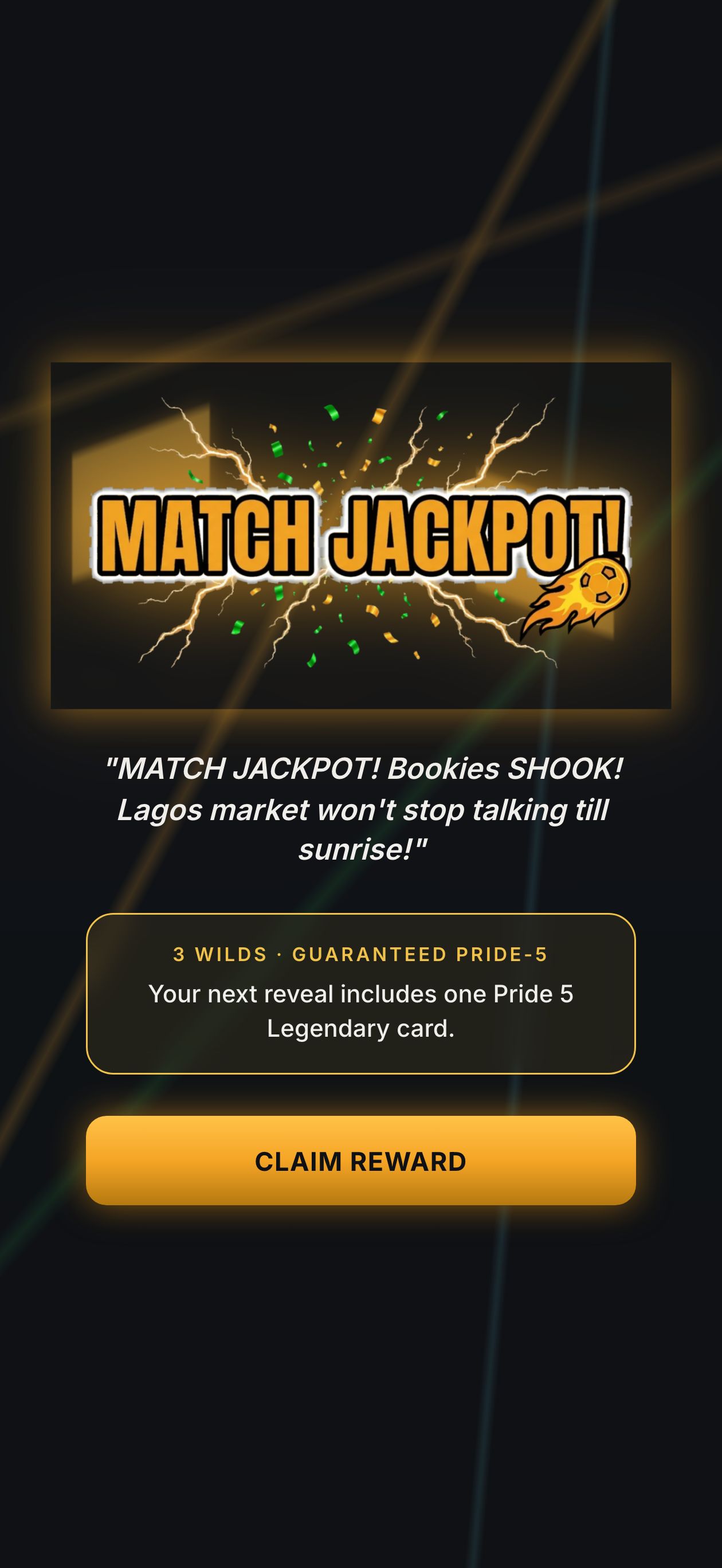 Match Jackpot celebration screen
